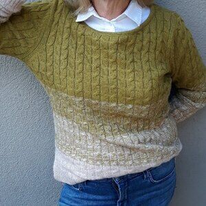 Boxey slouchy cable striped mustard sweater size large